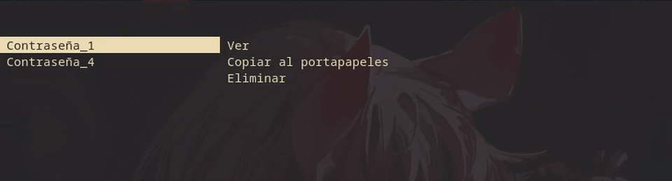 Menú de contraseña seleccionada